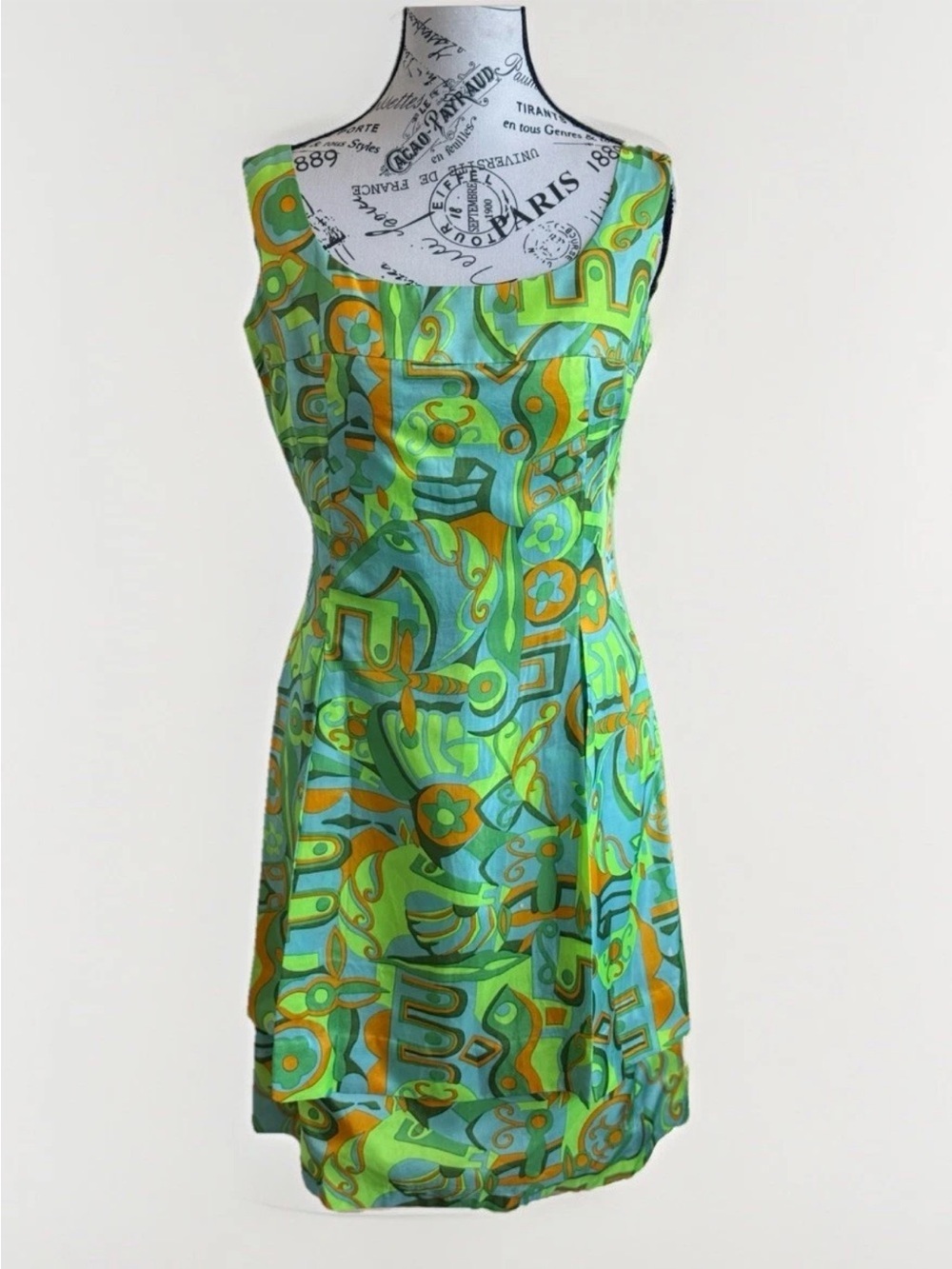 Vintage 60s 70s Lempereur Paris Mod Geometric Psychedelic Shift Mod Mini Dress
